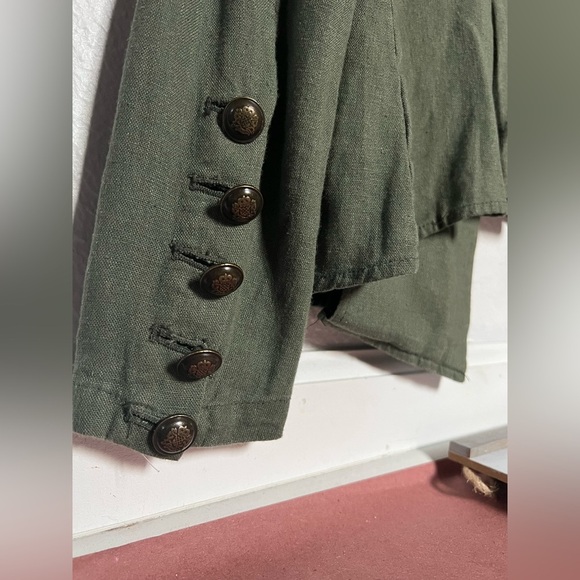 Free people cinched waist button detail olive army green linen blazer size xs - Picture 11 of 16